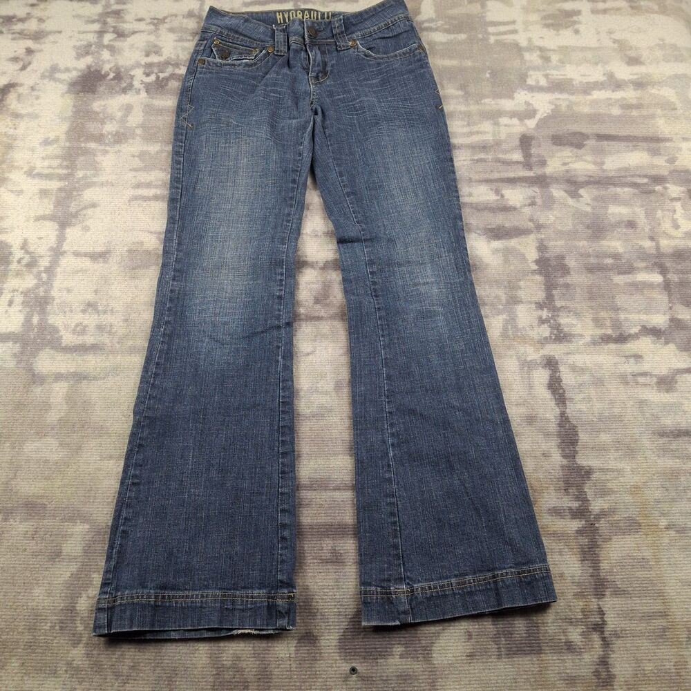 Vintage Hydraulic Jeans Womens 5/6 Flap Pocket Embroidered Flare Y2K Low Rise